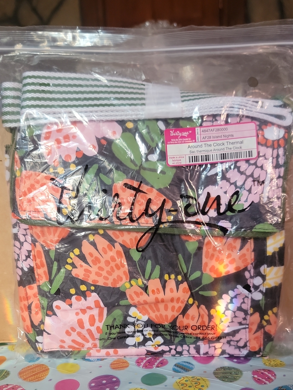thirty-one Floral Insulated Lunch Bag in Black, Coral and Green